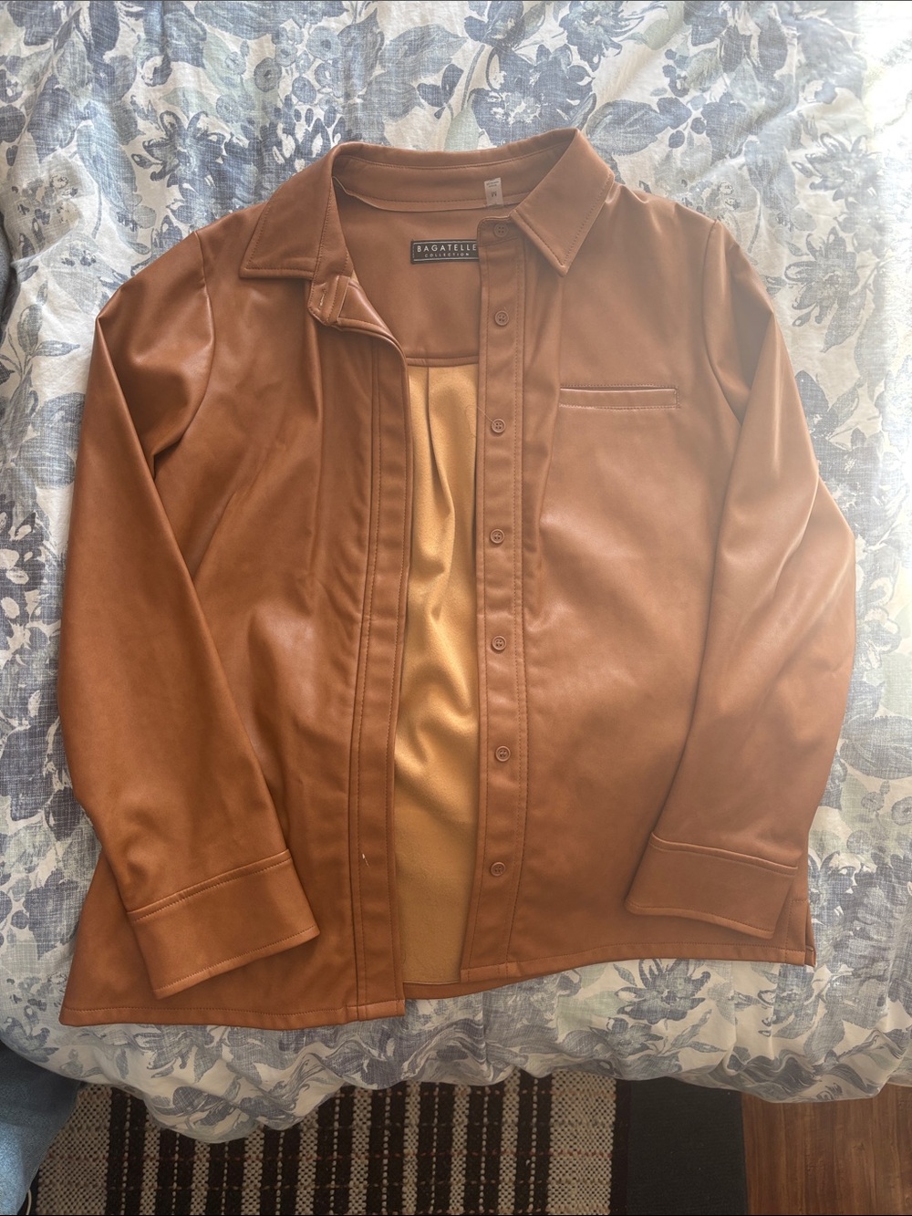 Bagatelle Faux Leather Button-Front Shirt Jacket